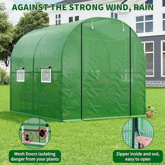 GarveeLife 8.2x6.6x6.6 ft Premium Greenhouse for Outdoors,Upgraded Portable Walk-in Heavy Duty Frame Large Garden Plant Hot Outside Hoop House,Green