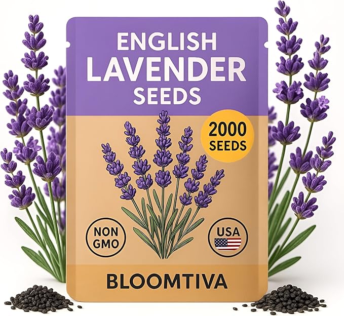 Premium English Lavender Seeds – 2,000 Non-GMO, USA-Grown Herb Seeds for Indoor & Outdoor Planting – High Germination Wildflower (Lavandula angustifolia)