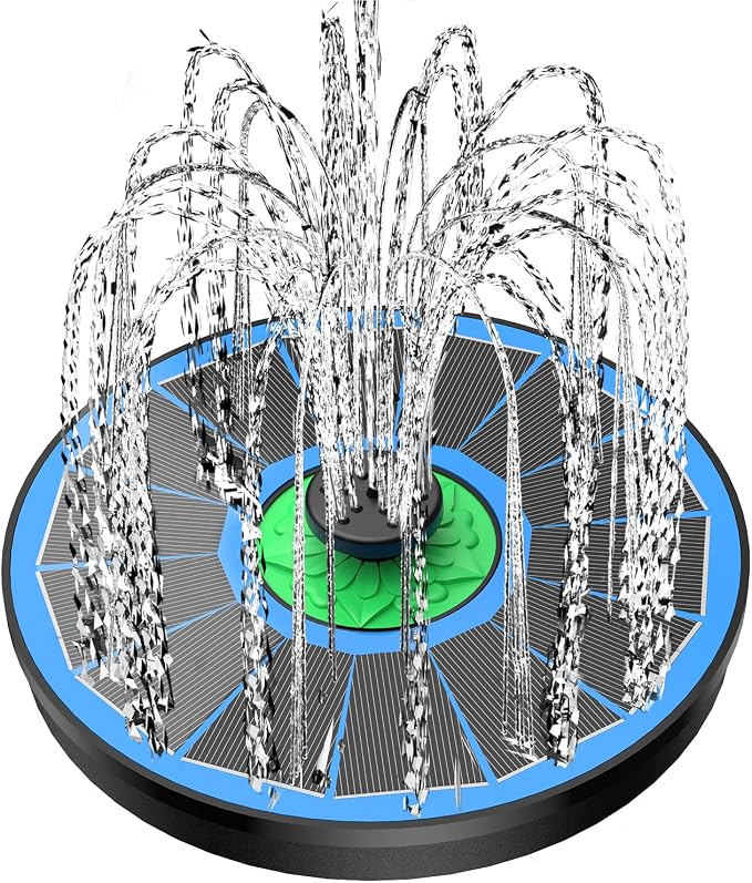 Yzert Solar Fountain Full Glass Panel No Battery, 3.5W Solar Bird Bath Fountains with 4 Fixed Rods & 7 Nozzles, Solar Fountain Pump for Bird Bath, Garden, Pond, Pool, Patio,Hummingbird