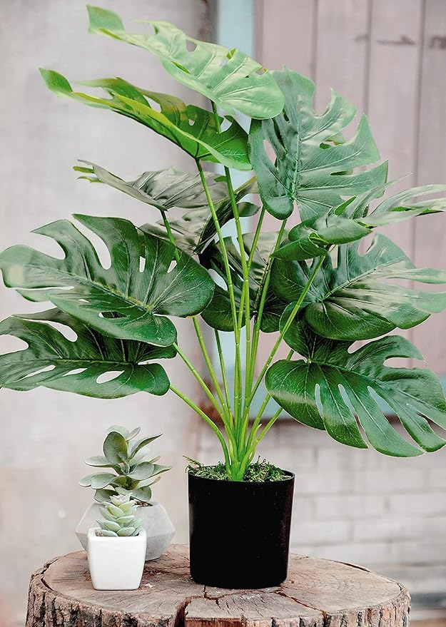 Toopify Artificial Palm Tree, 19" Large Fake Plants in Pot for Indoor and Outdoor Home Office Decor