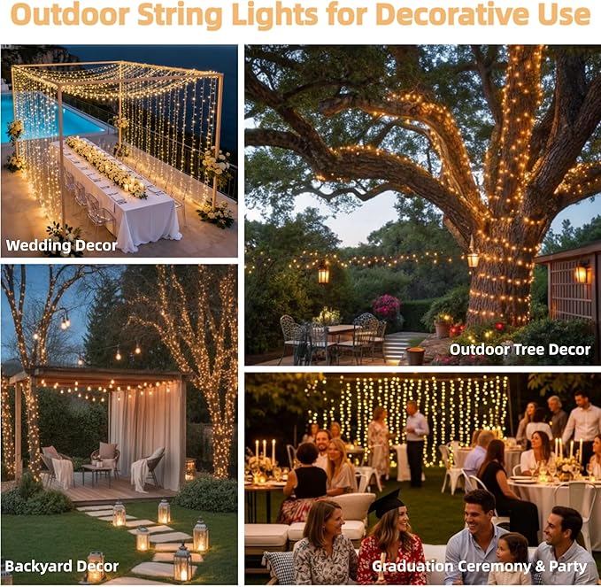 JMEXSUSS 200 LED String Lights Indoor Outdoor Clear Wire, Connectable Warm White Christmas String Lights for Bedroom, 66 Ft Twinkle Fairy Light Plug in for Wedding Home Tree Yard Patio Spring Decor
