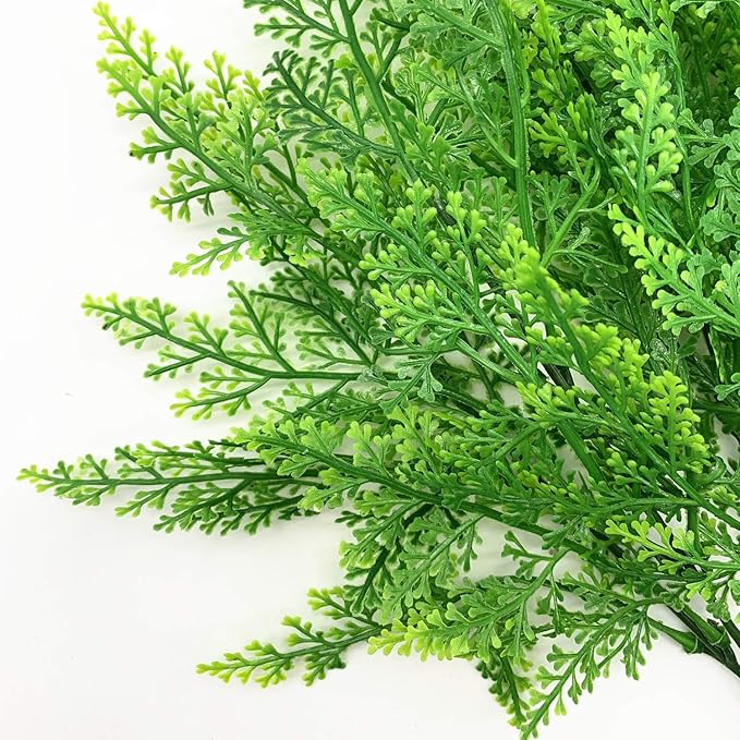 PASYOU Artificial Ferns Plants for Decoration, Fake Plastic Plant Greenery Grass Faux Fern Leaves Shrubs Stems for Outdoor Indoor Home Garden Party Office Wedding Christmas DIY Decor - 8 Pack