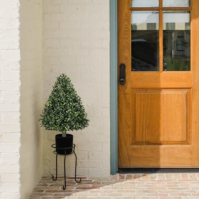 Briful Faux Boxwood Topiary Shrub in Black Pot, 23.6in Topiary Trees Artificial Outdoor Fake Boxwood Topiary Plant for Front Porch Decor Garden Yard Entrance Home Decor