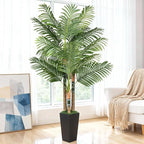 6ft Artificial Palm Tree Indoor Plant，Triple Faux Tropical Areca Floor Plant in Pot，Artificial Plants with Lifelike Leaves for Home Office Decor