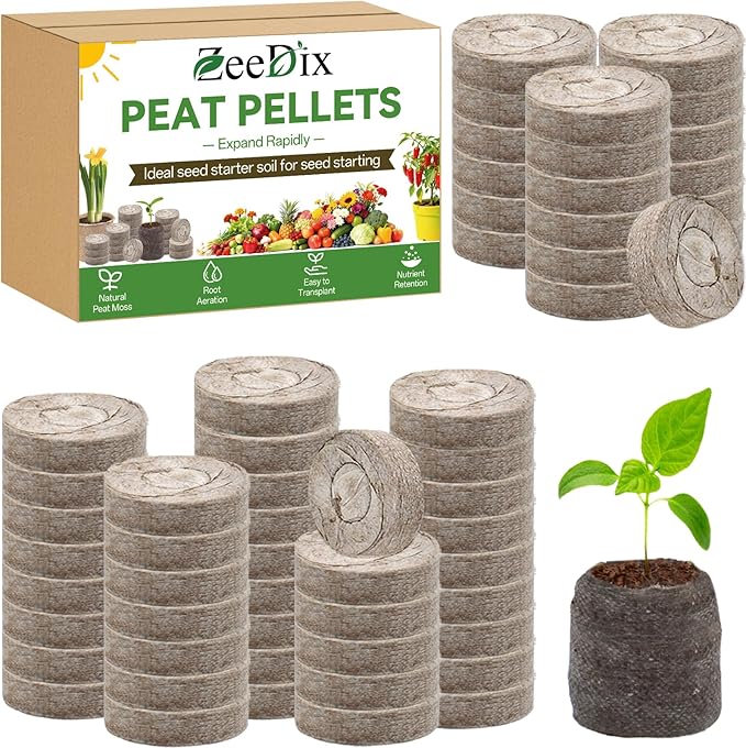ZeeDix 50pcs 50mm Peat Pellets, Compressed Seed Starter Soil Peat Plugs Peat Pods Seed Starter Potting Soil Peat Moss Pellets Seed Pods for Planting Flowers Herbs and Vegetables