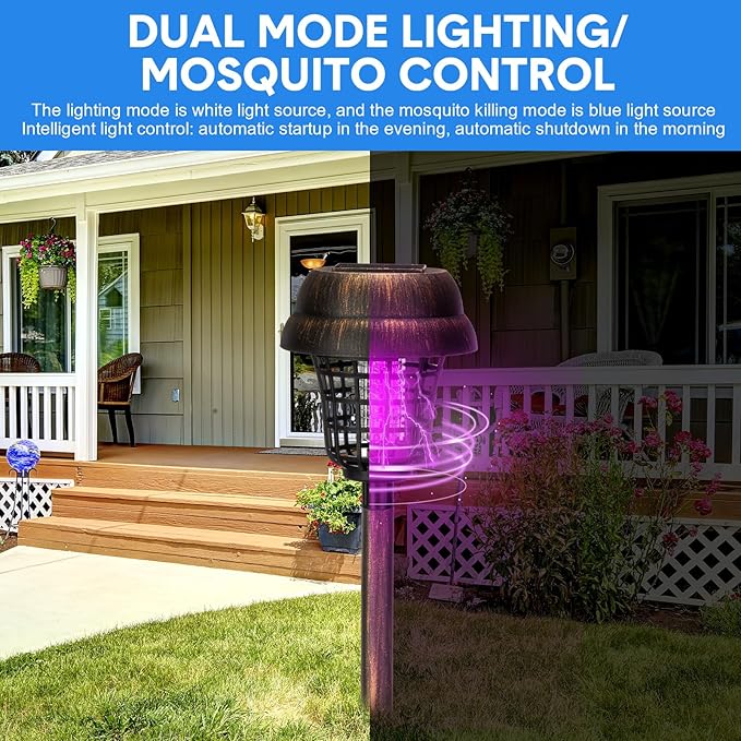 Qualirey 4 Pcs Solar Mosquito Zapper Outdoor Waterproof Solar Powered Bug Zapper Outdoor Mosquito Killer Lamp Trap Repellent Light for Garden Yard Insect (Purple and White Light,Bronze)