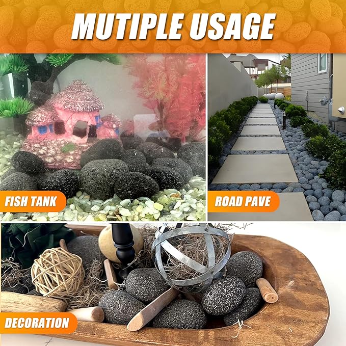 CJGQ 45 Lb Lava Rocks for Fire Pit,1"-2" Natural Pebbles Tumbled Lava Rock,Round Fire Pit Rocks for Portable Fireplaces Propane Gas Fish Tank Landscaping Garden Decoration
