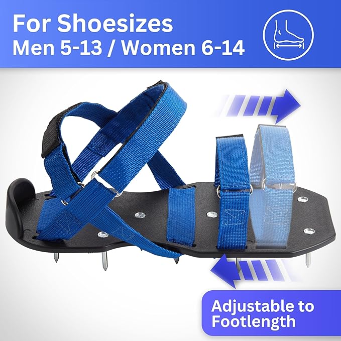 Briliantwerk Lawn Aerator with Adjustable Straps - for Lawn Aeration or as Screed Shoes - Lawn Aerator Shoes as Perfect Aerator Lawn Tool - incl. Two Nail Lengths - Lawn dethatcher - epoxy Shoes