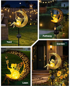Vuees Solar Garden Statues Outdoor Decor, Fairy Moon Figurine Light Stake, Housewarming Ornament for Patio, Lawn, Yard, Pathway - Unique Gift Ideas for Gardening Mom Grandma