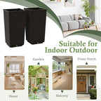 Giantex Set of 2 Outdoor Wicker Flower Pot, 23 Inch Tall Planters with Drainage Hole, Self-Watering Tray, Rattan Flower Pots, Indoor Outdoor Decoration for Front Porch Balcony Entryway (Dark Brown)