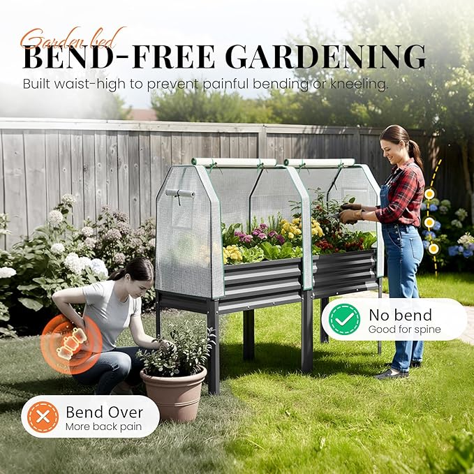 KING BIRD Large Raised Garden Bed with Cover Galvanized Elevated Planter Box with Legs 72×23×55 in for Backyard, Patio, Balcony, 700lb Capacity, Dark Grey