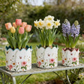 3-Piece Vintage Floral Metal Bucket Set, Scalloped Edge Multi-Size Planters for Flowers & Easter Egg Containers, Rustic Garden & Home Decor with Reinforced Metal Handles, Indoor & Covered Outdoor Use