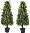 3ft Artificial Boxwood Topiary Trees (Set of 2) - UV Resistant Faux Plants Outdoor, Realistic 36" Fake Cone Bushes and Shrubs for Front Porch, Planter, Patio, Evergreen