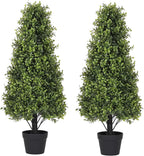 3ft Artificial Boxwood Topiary Trees (Set of 2) - UV Resistant Faux Plants Outdoor, Realistic 36" Fake Cone Bushes and Shrubs for Front Porch, Planter, Patio, Evergreen