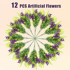 Spring Artificial Flowers Outdoors 12 Bundles Artificial Petunias Fake Flowers UV Resistant Shrubs Plants with Fern for Indoor Outside Hanging Planters Home Garden Decorations (Light Purple)