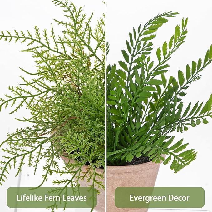 2 Pack Artificial Fern Potted Plant, Fake Plants in Pot, Small Faux Fern Plant for Home Office Farmhouse Living Room Bathroom Kitchen Tabletop Desk Shelf Decoration