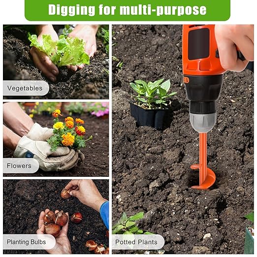 Insaga 1.6" x 9" Auger Drill Bit for Planting, 2.5mm Thick Spiral Earth Drill Garden Auger for Post Hole Digger, Solid Steel Bright Orange Powder Coated, Fit 3/8'' Hex Drive for Bulb Flower Garden