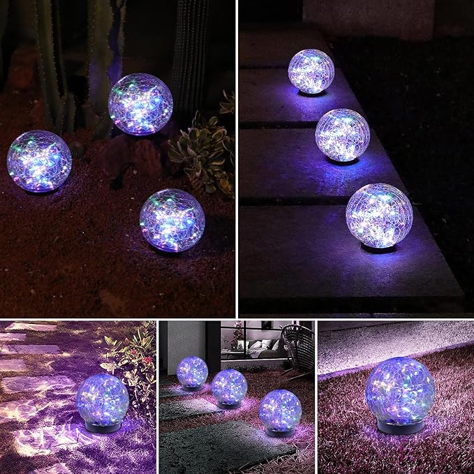 MLKNK Solar Globe Lights Outdoor Waterproof-Solar Balls-Solar Garden Lights-Orbs for Outside 6 Pack Cracked Glass Ball for Lawn Patio Yard Backyard Decorations
