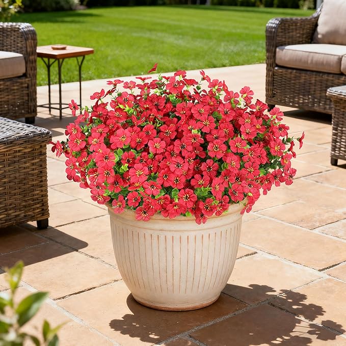 16PCS Artificial Flowers for Outdoors, Realistic Fake Silk Flowers for Outside, No Fade Faux Eucalyptus Plants for Outdoor Planter, Window Box, Hanging Basket - Porch Patio Garden Decor