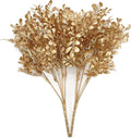 PASYOU Fake Plants Christmas Decorations, Golden Artificial Flowers Leaves Faux Foliage Home Garden Plastic Grass Shrubs Indoor Outdoor Party Hotel Verandah Wedding Event Bouquet Decor - Gold 2 Pack