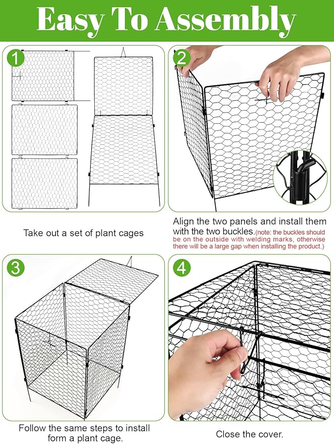Kalolary 5 Packs Plant Protectors with Cover from Animals, 20''Large Square Wire Plant Cage Metal Garden Plant Protection Chicken Wire Cloche for Plant Flowers Vegetable (20'' x12.6''x 12'')