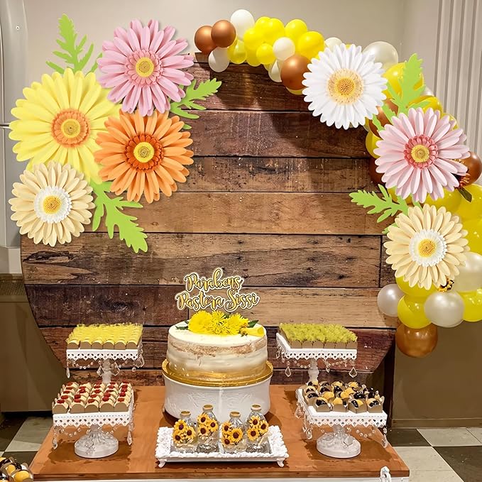 PAPER JAZZ Daisy Giant Paper Flower Wall Decor, 3D Large Flower Party Decoration, Artificial Flower for Classroom, Pink and Yellow Flowers for Bulletin Board, Office,Living Room, Bedroom.