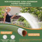 Non-Expandable Garden Hose 50 ft, Ultra Lightweight Flexible Water Hose with 10-Pattern Nozzle, Leak-Proof, High-Density Fabric, Thickened Connector, Shut-Off Valve for Yard, Lawn, Outdoor