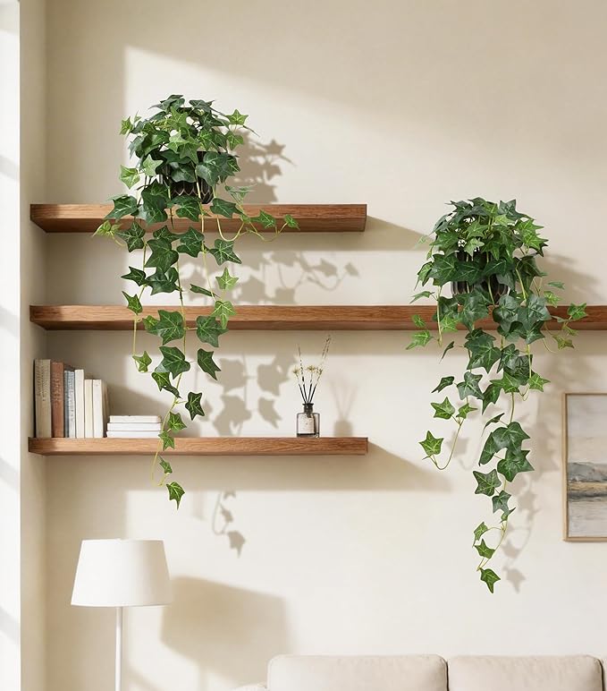 Fake Plants 2Pcs Faux Ivy Plants Potted Indoor Artificial Hanging Plants Realistic Hanging Fake Greenery Table Desk Bathroom Office Bedroom Living Room Shelf Modern Farmhouse Decor Intdoor