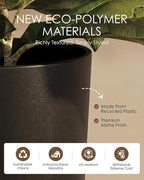 Bamworld Plant Pots Planters for Indoor Plants Flower Pots with Drainage Holes 5/6/7.5 Inch Set of 3 Plastic Planters for Outdoor Plants Garden Pots for Office Room Home Decor Black