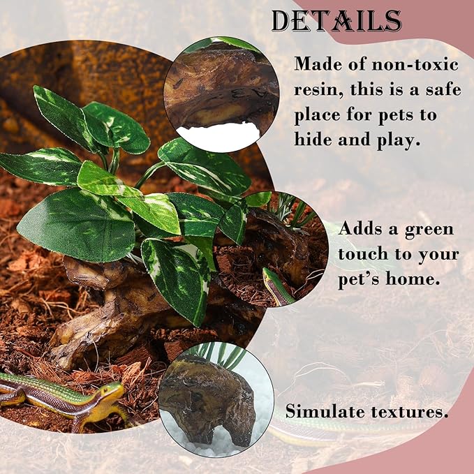 Artificial Aquarium Ornaments Silk Leaf Betta Fish Tank Decoration Driftwood Cave Decor for Reptiles Plants Driftwood Accessories