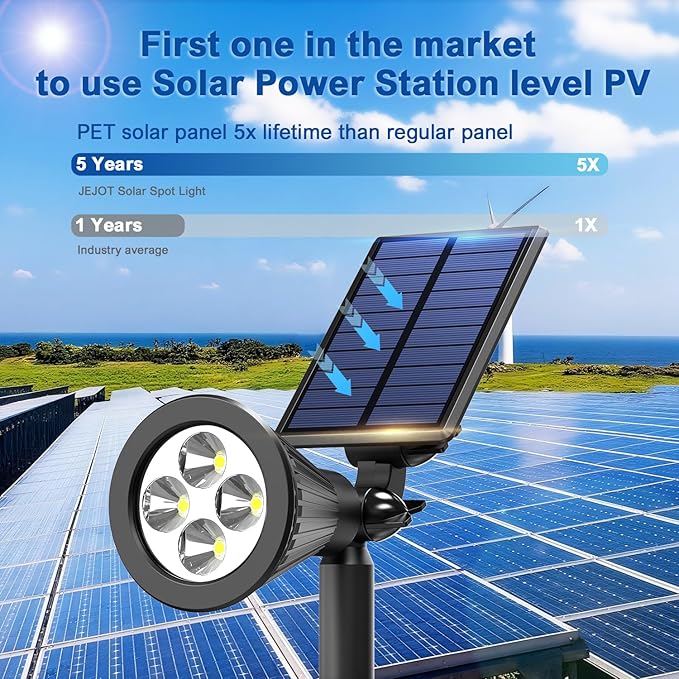 Solar Lights Outdoor Waterproof IP65,3000K Super Bright LED,2 Lighting Modes, Solar Powered Yard Garden Solar Spot Lights for Flag Landscape Auto On/Off-2 Pack
