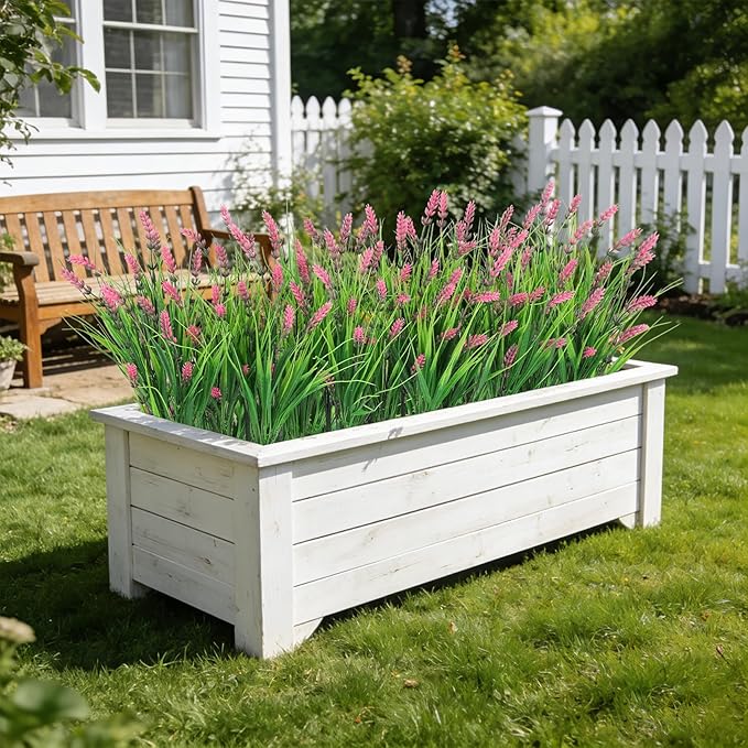 Roberly 24 Bundles Artificial Plants Outdoor, Fake Lavender Flowers UV Resistant Faux Shrubs Plastic Flowers Fake Greenery Plants for Porch Garden Window Box Home Indoor Outdoor Decorations, Pink