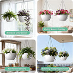 UOUZ 13 Inch 2 Pack Large Self Watering Hanging Planters for Indoor Outdoor Plants, Hanging Plant Pots with Removable 50 Oz Reservoir, Plastic Hanging Basket for Window Porch Garden, White