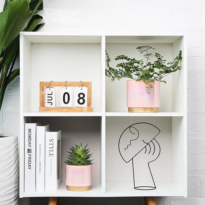 Gepege Pink Indoor Plant Pots for Plants, Ceramic Planter with Drainage Hole, 6.0 inch+5.0 Inch+4.0 Inch. Succulent Orchid Flower Pot - Rainbow Pearl Glaze