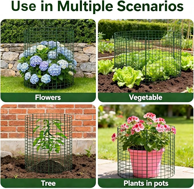 3 Pcs Plant Protector from Animals 12x16 Inch Metal Wire Mesh Garden Plant Cages for Gardening Supplies – Garden Plant Protectors with 30 Cable Ties, 9 Stakes & Gloves