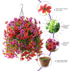 Artificial Hanging Baskets Outdoor, 4 Bundles Artificial Hanging Flowers Outdoors Spring Summer Decoration, No Fade Realistic Fake Hanging Baskets for Porch Patio Balcony Home Yard Decor