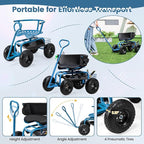 Goplus Garden Seat with Wheels, Rolling Gardening Stool with Adjustable 360° Swivel Seat, Tool Tray & Storage Basket, Extendable Handle, Outdoor Gardening Scooter, Garden Cart Workseat for Seniors