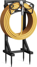 Garden Hose Holder Stand, Freestanding Metal Water Hose Storage Rack with Hooks for Outside Yard Lawn, Heavy Duty