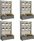 5' Tall Raised Garden Bed with Trellis, Self Watering Planter Box for Outdoor Climbing Plants Resin Garden Lattice for Vegetables, Flowers, Tomato & Vine with Drainage Holes (Coffee, 4 Pack)
