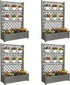 5' Tall Raised Garden Bed with Trellis, Self Watering Planter Box for Outdoor Climbing Plants Resin Garden Lattice for Vegetables, Flowers, Tomato & Vine with Drainage Holes (Coffee, 4 Pack)