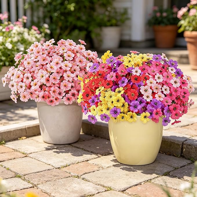 AmyHomie 20 Bundles Artificial Flowers for Outdoor Outside Spring Summer Decoration UV Resistant Faux Flowers No Fade Fake Plastic Plants Garden Porch Window Box Decorating (Pink)
