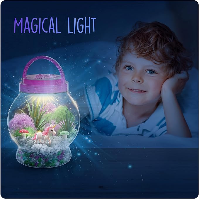 Dan&Darci Light-Up Unicorn Terrarium Kit for Kids - Kid Birthday Gifts - Best Unicorn Toys & Activities Kits Presents - Arts & Crafts for Girls & Boys Age 4 5 6 7 8-12 Year Old Girl Gift