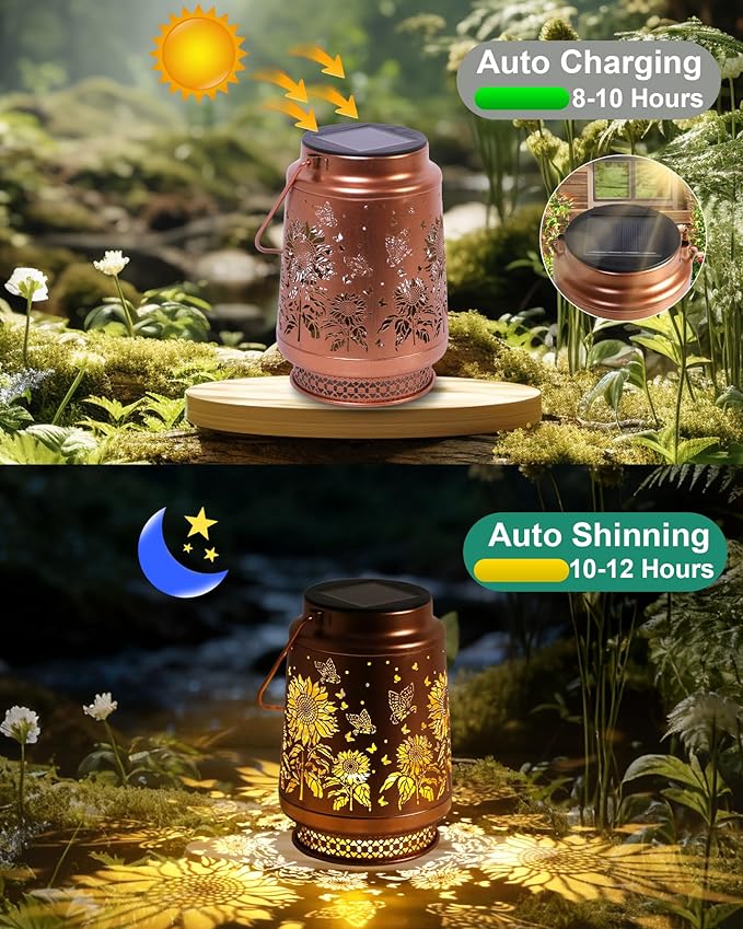 Sunflower Gifts for Women Sunflower Solar Lantern Birthday Gifts Mothers Day Gifts for Mom Grandma Sister Friend Garden Decor Metal Solar Hanging Lights Outside Decor for Yard Patio Porch Landscape