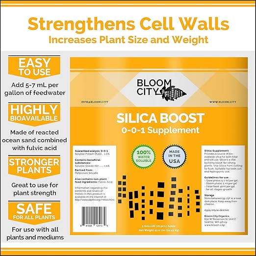 Liquid Silica Boost Fertilizer and Supplement by Bloom City, Quart (32 oz) Concentrated Makes 180 Gallons