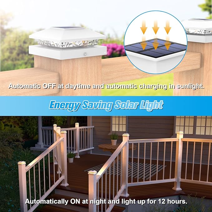 VOLISUN 4x4 Solar Cap Lights 16-Pack, Outdoor Waterproof for Wooden/Vinyl Posts, White Deck Lights Solar Powered, Warm White for Garden/Patio/Porch