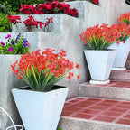 30 Bundles Artificial Flowers Outdoor UV Resistant Fake Flowers No Fade Faux Plastic Plants Garden Porch Window Box Decorating(Deep Red)