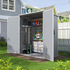 Aoxun 5x3 FT Outdoor Storage Shed, Plastic Resin Garden Shed with Floor for Patio, Lawn, Outdoor Storage Cabinet with Lockable Door for Bike, Tools, Garbage Can, Grey