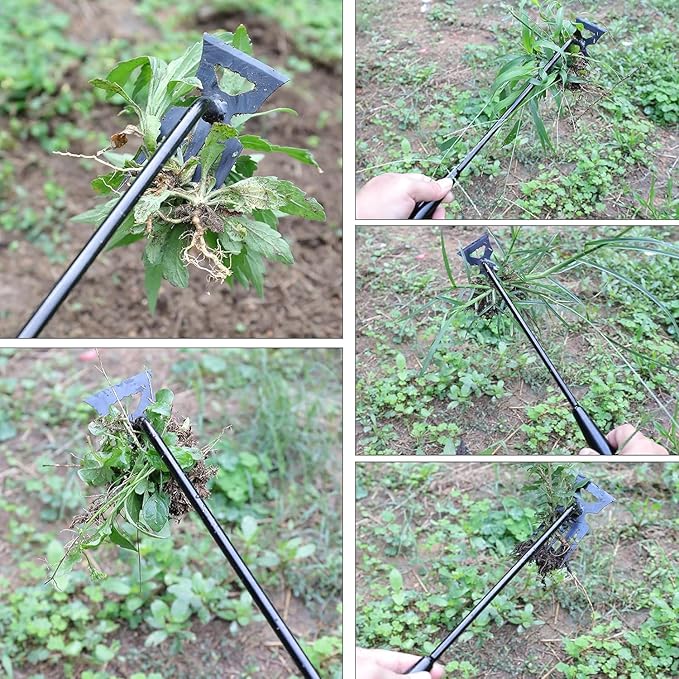 Weed Removal Tool, New Garden Weeding Tools Manganese Steel Hand Weeder Tool with Handle, 5 Teethes Dual Purpose Manual Weeders Tool Weed Tool for Garden (Black)