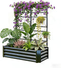 Galvanized Raised Garden Bed with Trellis for Climbing Plants Outdoor,Metal Vertical Garden Planter Box for Patio,Heavy Duty Elevated Garden Bed for Vegetables Tomatoes Cucumbers Flowers Herbs,Black