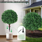 2Pack Artificial Boxwood Topiary Ball Trees, 16'' UV Resistant Fake Evergreen Shrubs Bushes Plants with Ground Spike, Fake Plants for Outdoor Indoor Front Porch Garden